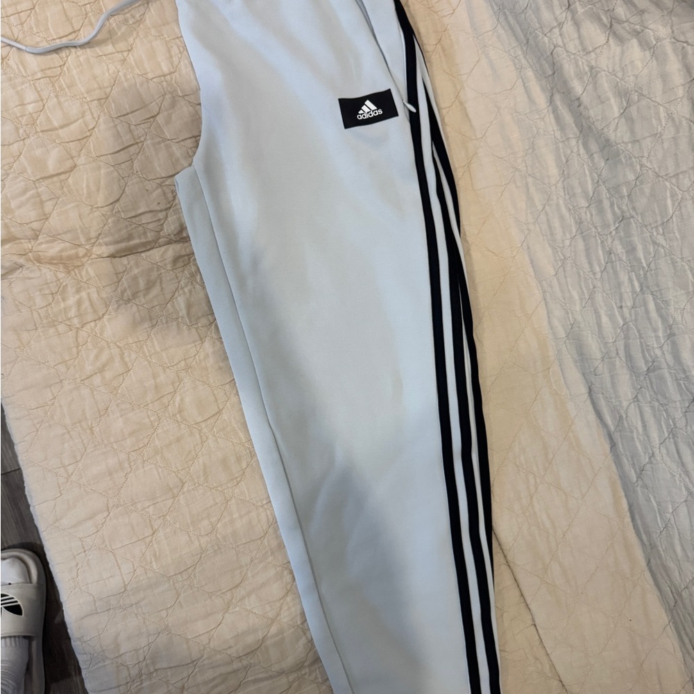 Adidas Off White Joggers with Black Stripes